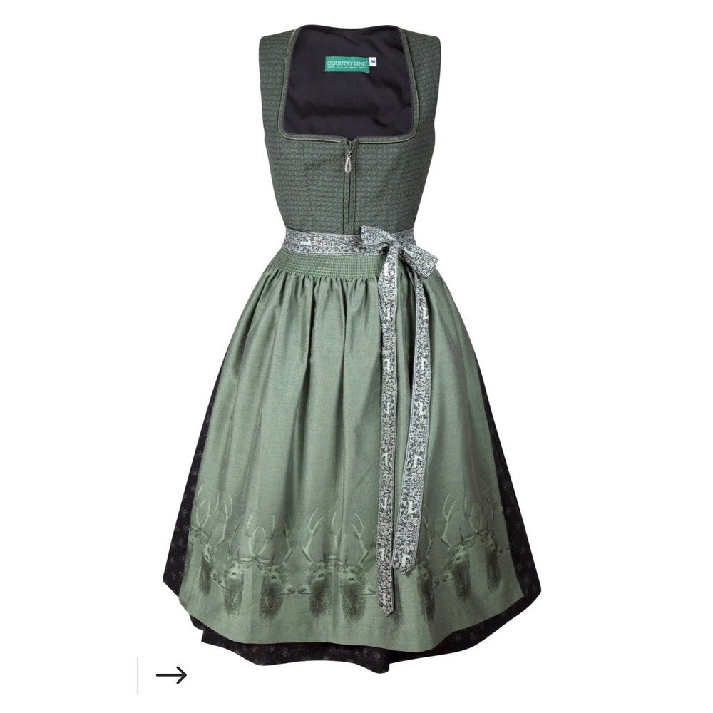 Country Line Green Black Floral Dirndl Dress with Apron  German Oktoberfest 40